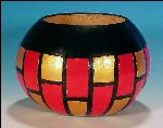 Hand Crafted GOURD ART BASKET Horizontal Stripe Red, Black & Metallic Gold